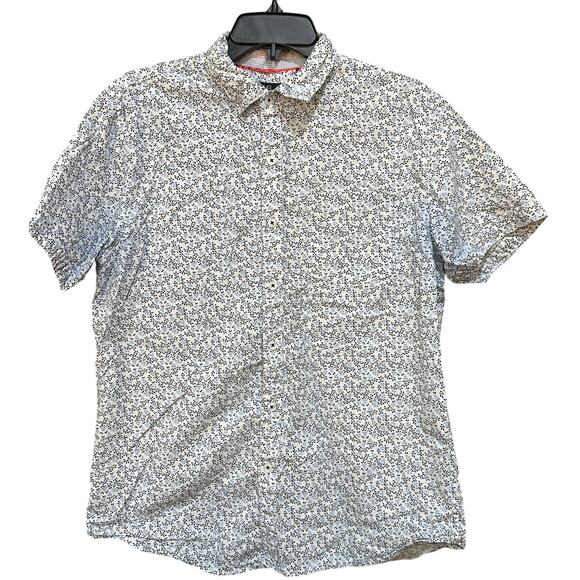 Michael Brandon Shirt Men Size M Blue White Floral All Over Print 100% Cotton - Picture 1 of 8